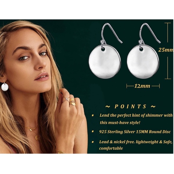 NEW 925 Sterling Silver 15MM Round Disc Earrings - Picture 2 of 5